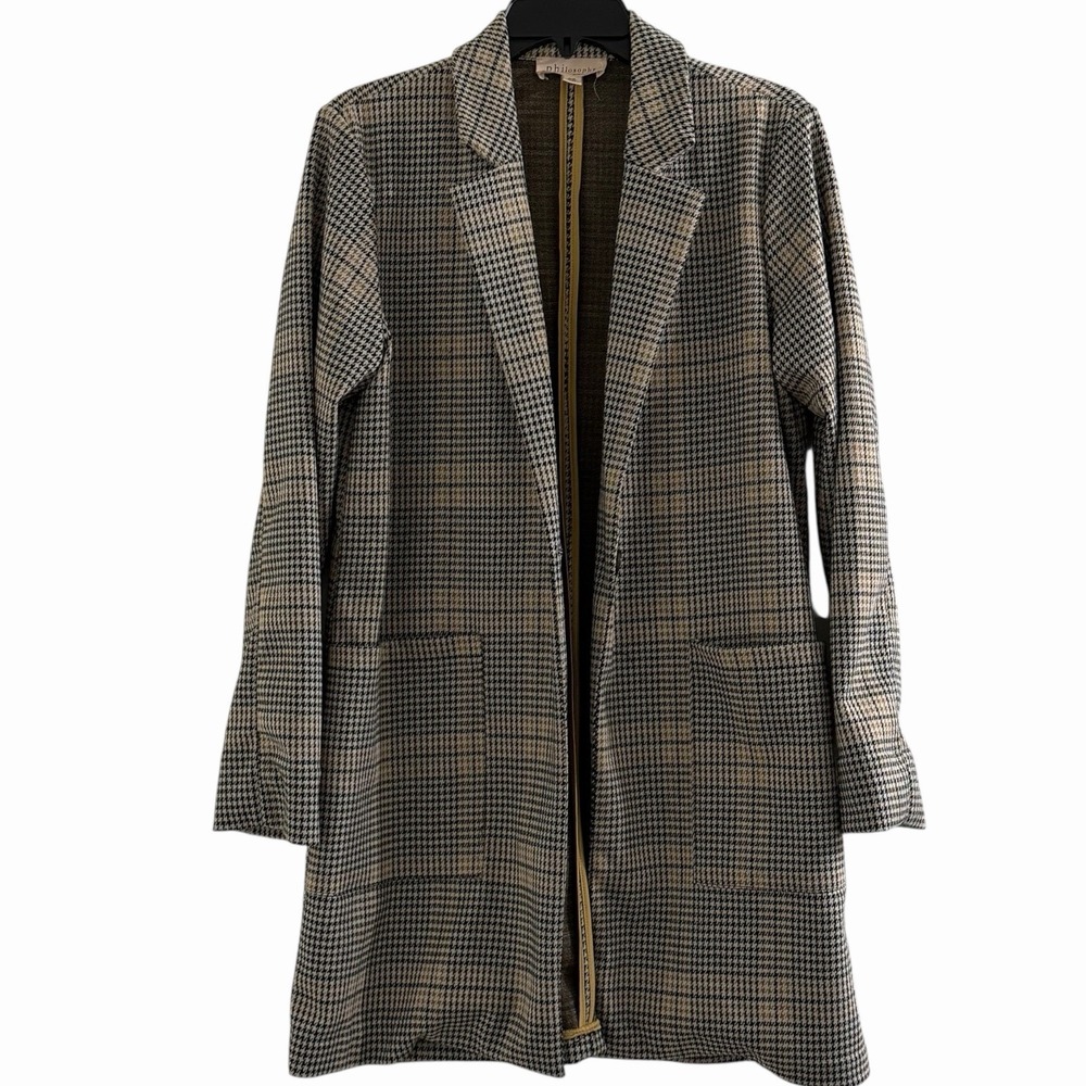 Philosophy Republic Clothing Houndstooth Long Plaid Blazer Jacket Coatigan M